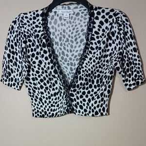 White House Black Market Animal Print Short Sleeve Cropped Cardigan